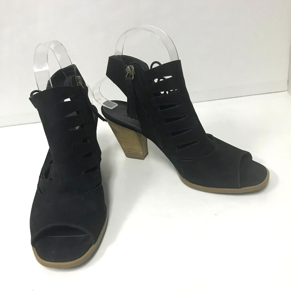 Paul Green Sandals Womens 5 Black Suede Open Toe Bootie Zip Heel Cut Out